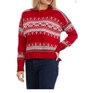 Tommy Hilfiger drop shoulder high low Fair Isle sweater Red and white Size XL
